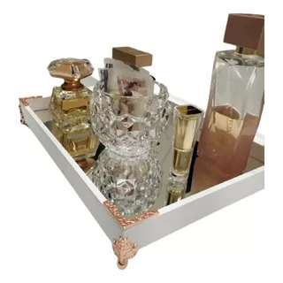 Bandeja Rose Gold Luxo Home Lavabo Decora Espelho 32 X 22 Cm