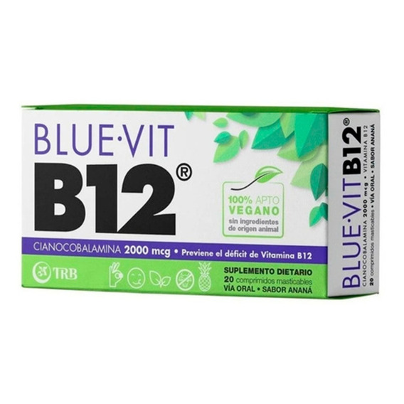 Blue Vit Vitamina B12 X 20 Comp. Masticables 100% Vegano Sabor Ananá