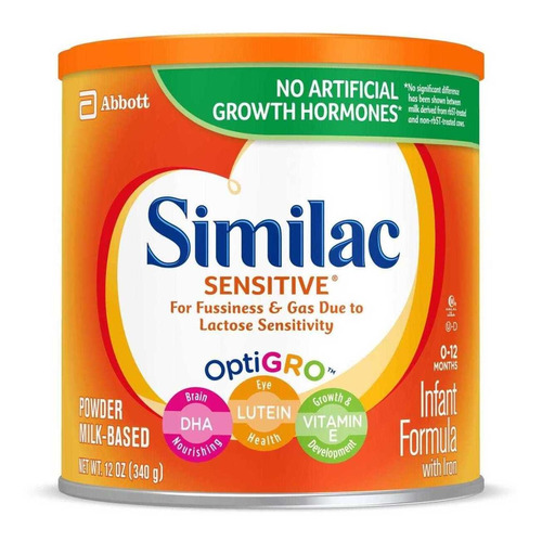 Leche de fórmula en polvo Abbott Similac Sensitive en lata de 1 de 340g - 0  a 12 meses