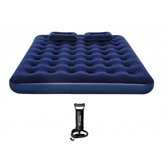 Colchon Inflable 2 Pzs 203x152x22cm + Inflador + 2 Almohadas