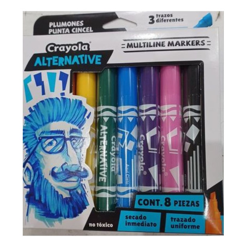 8 Plumones Multiline Alternative Crayola 3 Puntas Dibujo