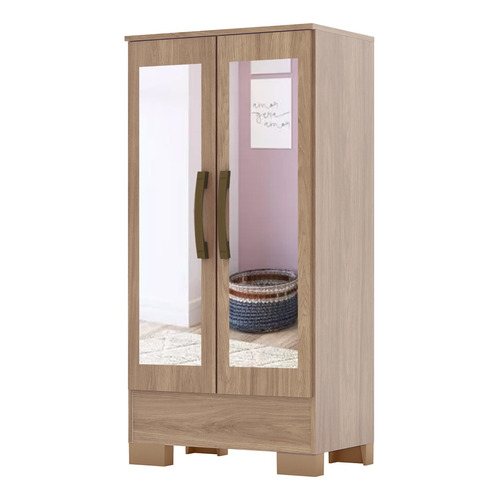 Zapatera Organizador Dos Puertas Espejos Dormitorio Mueble Color Marrón