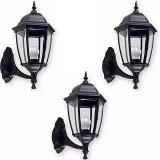 3 Farol Aplique De Pared Estilo Clasico Exterior Color Negro