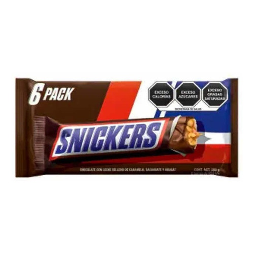 Snickers Chocolate Con Leche Relleno Caramelo/cacahuate 6pzs