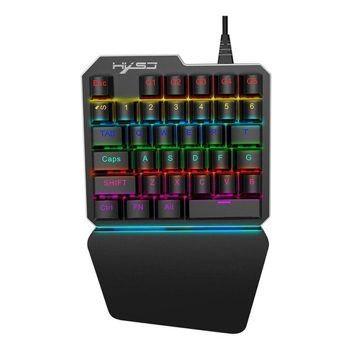 Teclado de una mano gamer HXSJ J100 HXSJ Blue color negro con luz rainbow