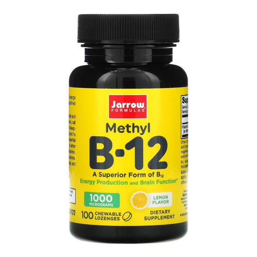 Suplemento en comprimidos masticables Jarrow Formulas  Methyl Methyl B-12 vitamina b12 sabor limón en pote 100 un