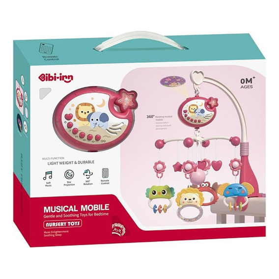 Movil Cunero Musical Melodias Proyector Control Remoto Color Rosa