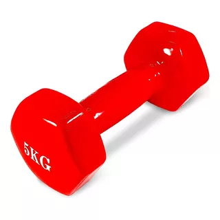 Mancuerna De Hierro Forrada En Pvc 5kg Fitness Crossfit Kubo Color Rojo