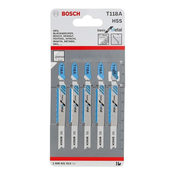 Hoja Sierra Caladora X 5 Uni Para Metal Bosch T118a Cc