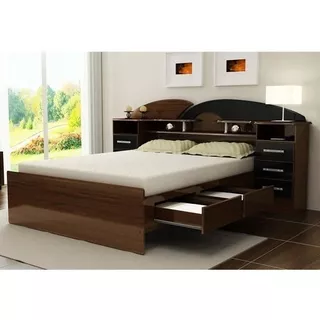 Cama 2 Plazas Con Cajones, Veladores Y Respaldo