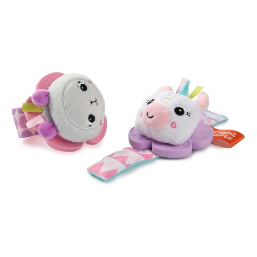 Brazalete Mordedera Peluche Bright Starts Rattle & Teethe Color Violeta/Rosa