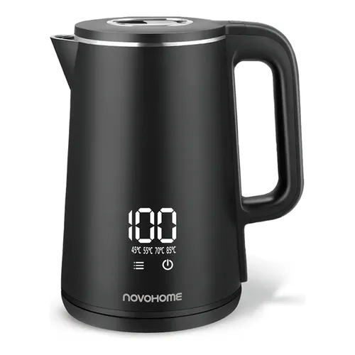Pava Eléctrica Digital Novohome 2 Litros Pantalla Tactil Color Negro Acero Inoxidable Gran Capacidad XL