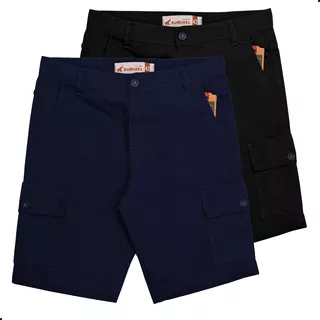 Kit Com 2 Bermudas Cargo Masculinas De Sarja Bamborra