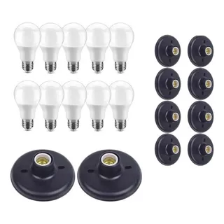 Kit 10 Plafon Pvc Preto Teto + 10 Lâmpadas Led Bulbo 9w E27