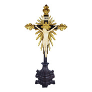 Crucifixo De Mesa Em Resina Barroco Estilo Antigo Cor Marfim