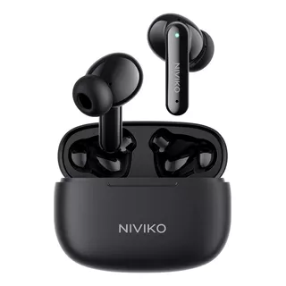 Auriculares Bluetooth Inalambricos Niviko Tws In Ear Buds Nvk-a9760 V5.3 Micrófono Dual Negro Color De La Luz Verde