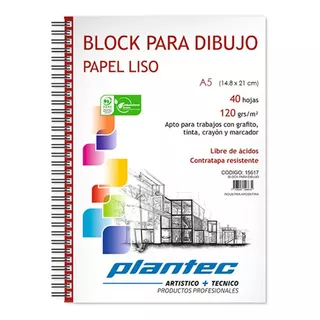 Block Para Dibujo Plantec Papel Liso A5 120 Gr 40h 15616