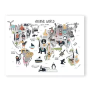 Láminas Para Cuadros -mapamundi Infantil Animales Decorativo