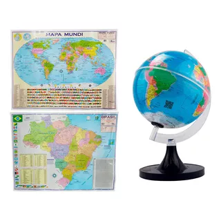 Kit Globo Terrestre 21cm C/ Led + Mapa Mundi E Brasil 120x90