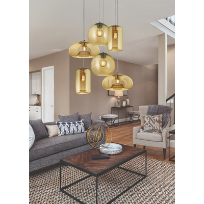 Colgante 6 Luces Desigual Ambar Base Redonda Apto Led E27
