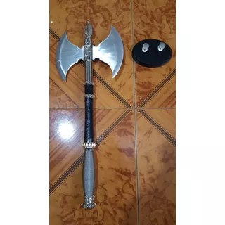 Hacha Medieval Doble Filo Con Base De Madera Afilada 55 Cm