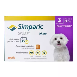 Antipulgas Simparic 10mg 2,6 A 5kg C/3 Comprimidos