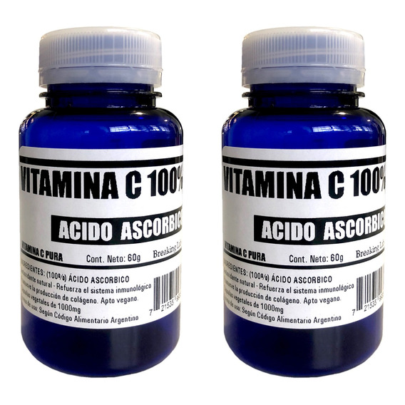 Vitamina C Pura 100% Suplemento Antioxidante 60 Capsulas X2!