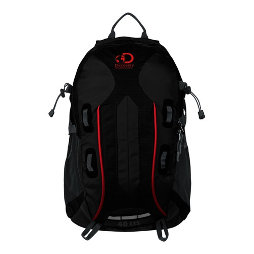 Mochila Mochilero Discovery 40 Litros Mujer Hombre Trekking Color Negro Con Rojo 21615