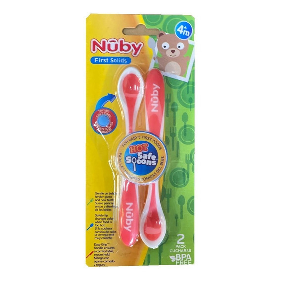 Set X2 Cucharas Largas Termosensibles Nuby Silicona Bebe +4m