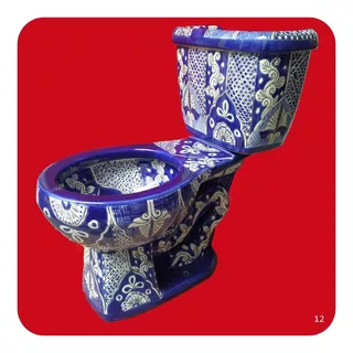 Wc Sanitario Taza + Tanque Cerámica Tipo Talavera Azul M12