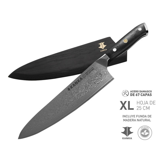 Kanka -cuchillo Chef Xl 25cm Acero Damasco 67 Capas C/ Funda Color Negro