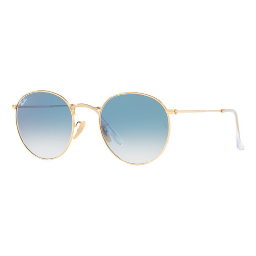 Anteojos de sol Ray-Ban Round Oval Flat Lenses Standard con marco de metal color polished gold, lente light blue de cristal degradada, varilla polished gold de metal - RB3447N