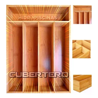 Cubertero Madera De Bambu Organizador Cajon Cubiertos Full