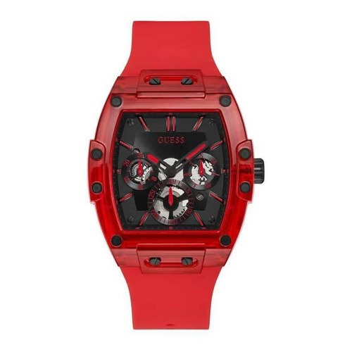 Reloj pulsera Guess GW0203G con correa de silicona color rojo - fondo negro