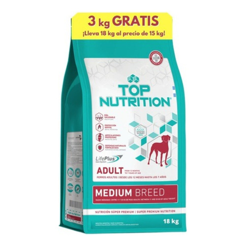 Alimento Top Nutrition Super Premium para perro adulto de raza mediana sabor mix en bolsa de 18 kg