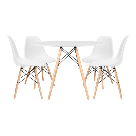 Juego De Comedor Eames Mesa Redonda 60cm + 4 Sillas