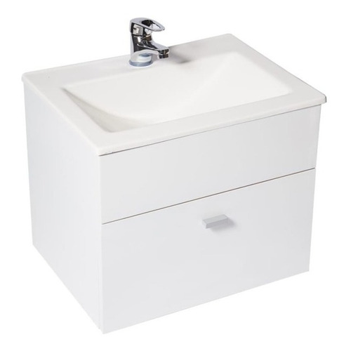 Mueble para baño DF Hogar Colgante de melamina + bacha de 50cm de ancho, 40cm de alto y 37cm de profundidad con bacha y mueble color blanco con tres agujeros para grifería