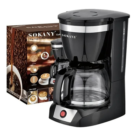 Cafetera Sokany En Cristal Con Interruptor Filtro Extraible 