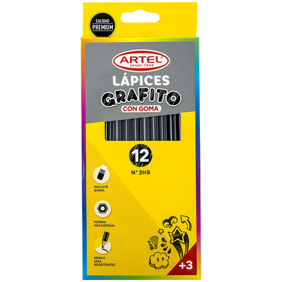 Estuche 12 Lápices Grafito Hb Con Goma Artel