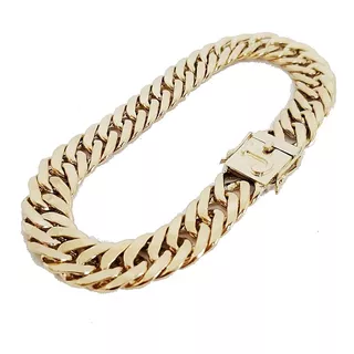 Pulseira Elo Duplo Maciça C Letra 63gr 11,5mm 23cm Ouro18k 