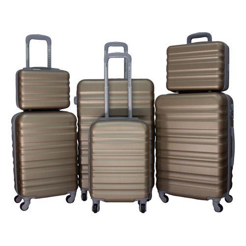 Set Maletas De Viaje Plastico Resistente Color Champagne Con 4 Ruedas Giratorias 6 Piezas Skytravel