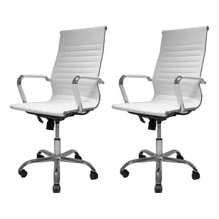 Cadeira De Escritório Cadeiras Inc Cadeira Presidente Charles Eames Stripes Fia6129 Ergonômica  Branca Com Estofado De Couro Sintético X 2 Unidades