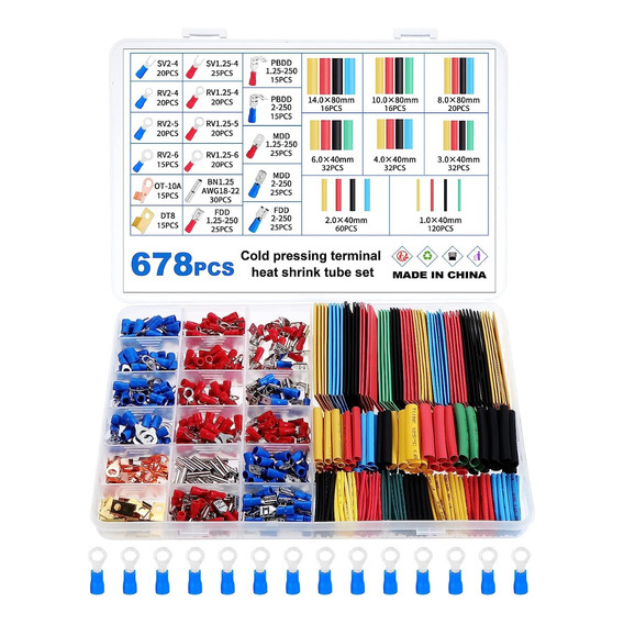 678 Pzs Terminales Y Tubos Termocontraible Conector De Cable