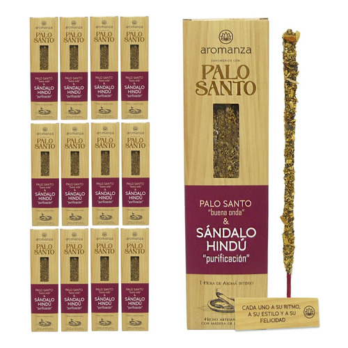 Sahumerio Aromanza Palo Santo Buena Onda Incienso Pack X12 Fragancia Sándalo Hindú - Purificación