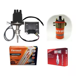 Kit Distribuidor Electronico + Bobina Ferrazzi + Cables Ferrazzi Competicion 9mm + Bujias Fiat 128 - 147