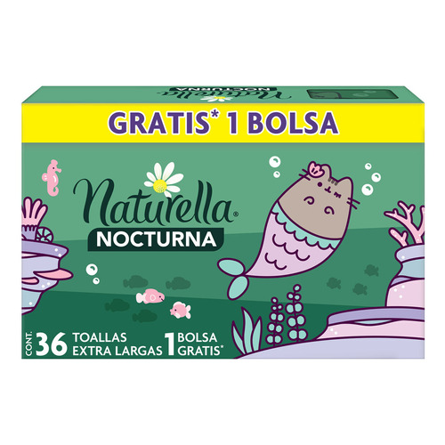 Toallas Femeninas Naturella Nocturna 36 Unidades + 1 Totebag Edición Pusheen