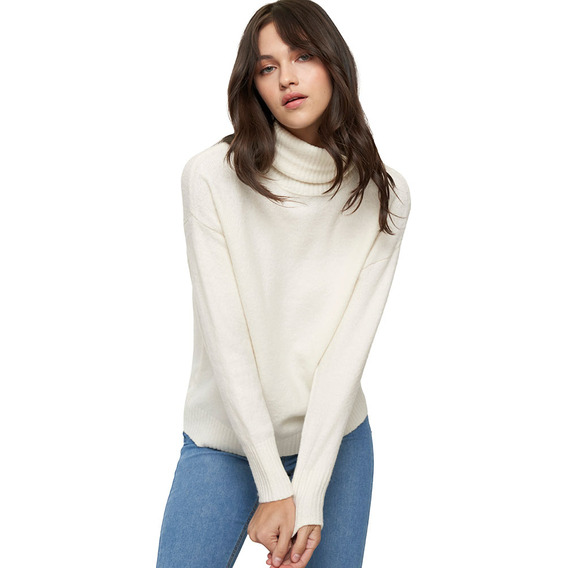 Sweater Mujer Cuello Alto Oversize Ecru Corona