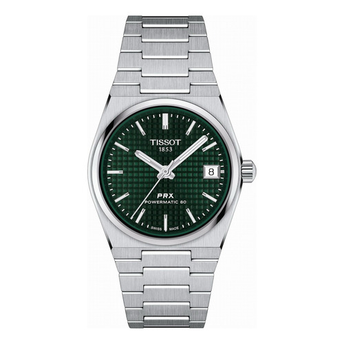 Reloj Tissot Prx Powermatic 80 Lady 35mm T1372071109100 Color de la malla Plateado Color del bisel Plateado Color del fondo Verde