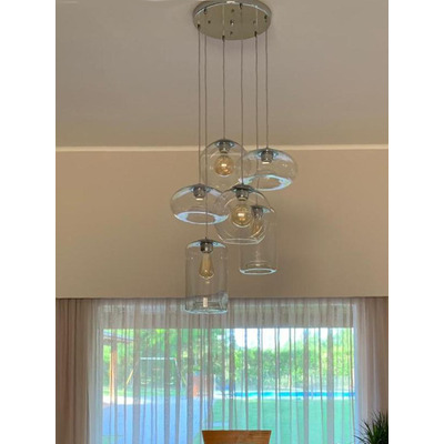 Colgante 6 Luces Desigual Transparente Base Redonda Led E27