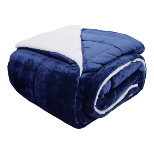 Acolchado Flannel Corderito La Bastilla Luxury King Azul Osc